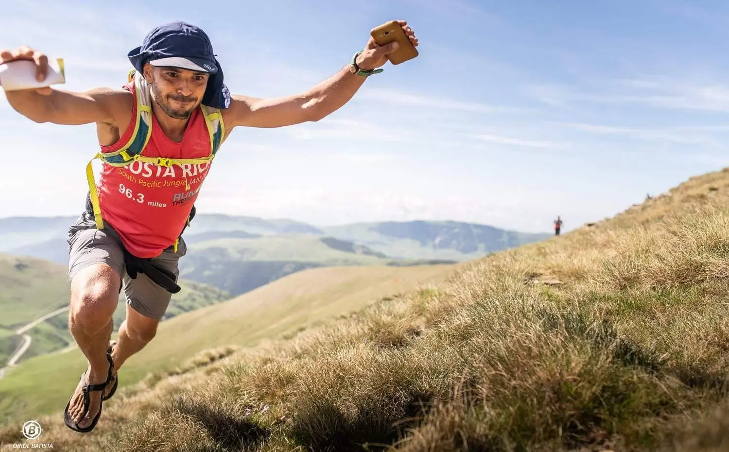 Pablo Rodriguez running guide jumping in the Pyrennes